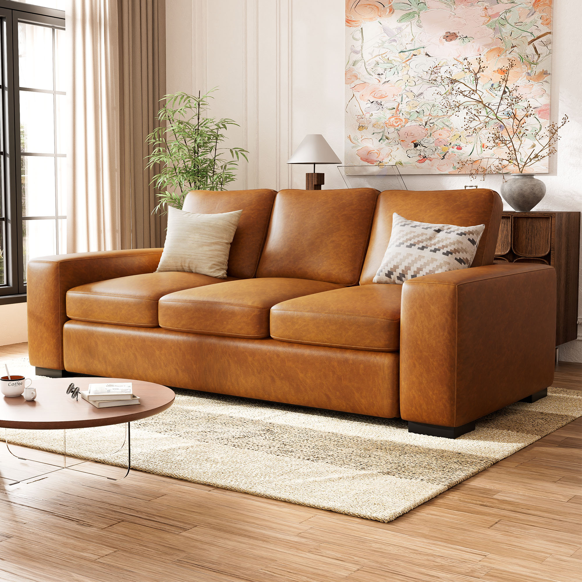 85''+Faux+Leather+Square+Arm+